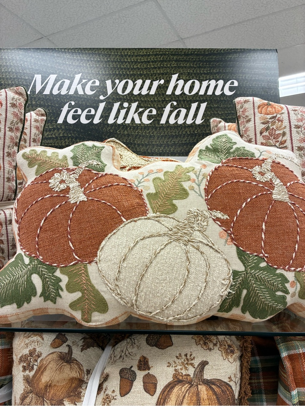 Harvest Pumpkin Embroidered Throw Pillow - Cream & Rust